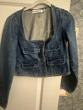 Self-Portrait Denim Button-Front top in Vintage Blue